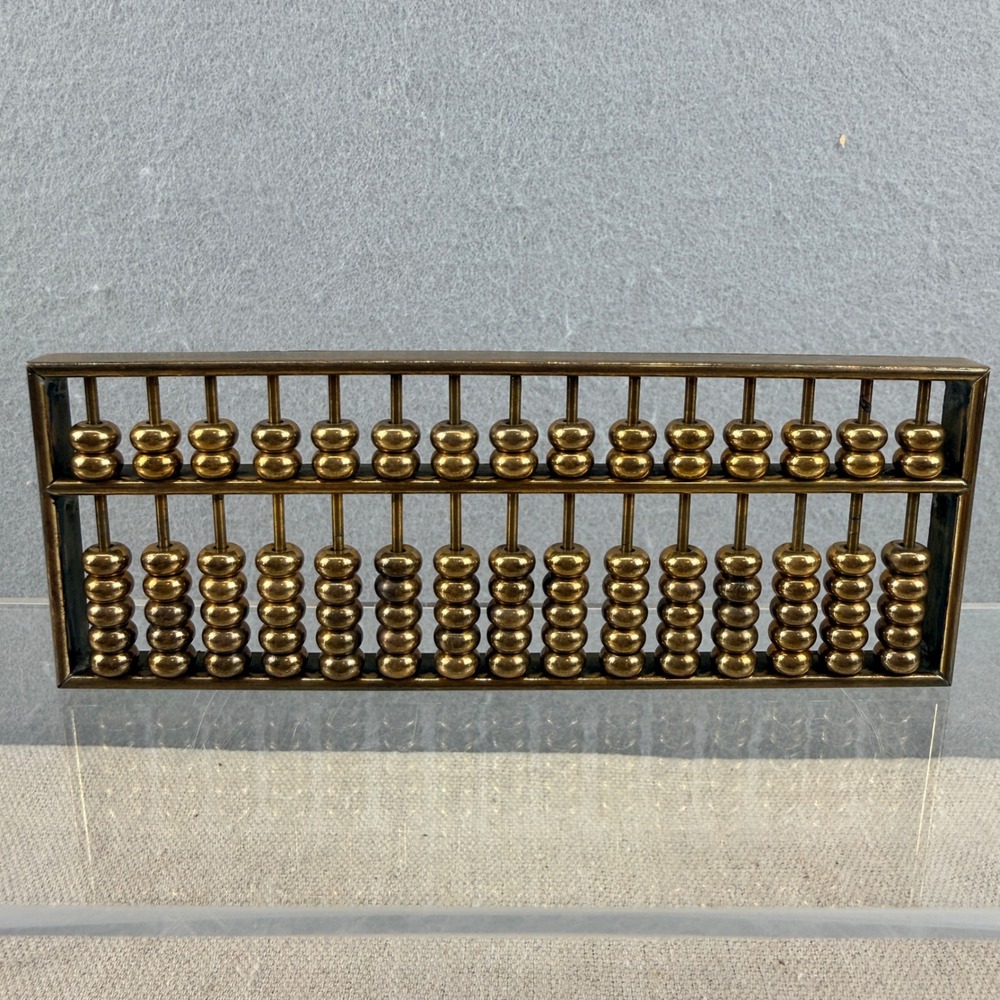 Vintage Solid Brass Abacus 13 Column Suanpan Chinese Calculator Desktop Decor